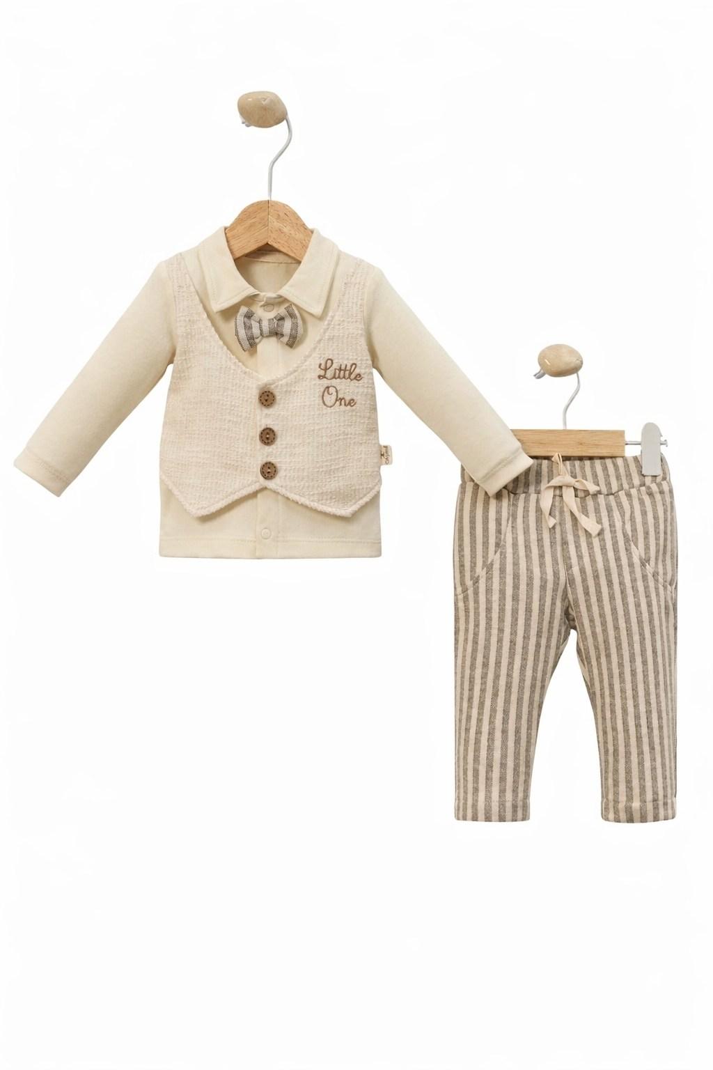 3-18 Ay Erkek Bebek Kendinden Yelekli Papyonlu İkili Takım