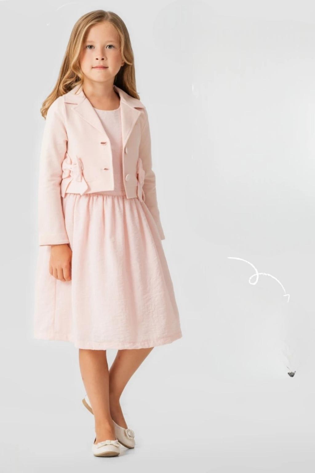 4-7 Yaş Kız Çocuk Fiyonk Detaylı Ceketli Elbise Takım