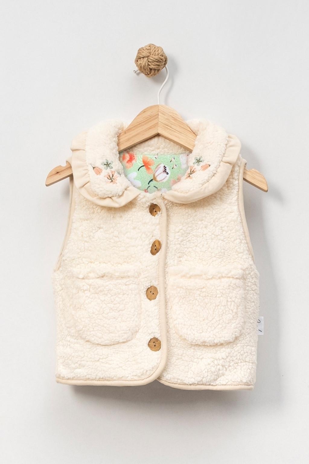 1-3 Yaş Peluş Yelek (Düğmeli, Cepli, Yaka Detaylı)