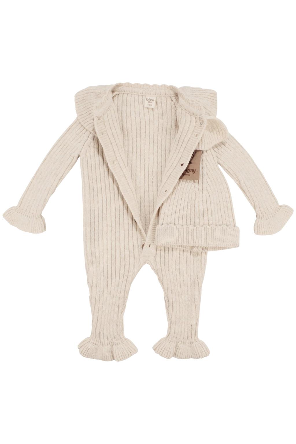 0-12 Ay Triko Şapkalı Tulum (Fırfır Yaka Detaylı) Beyaz