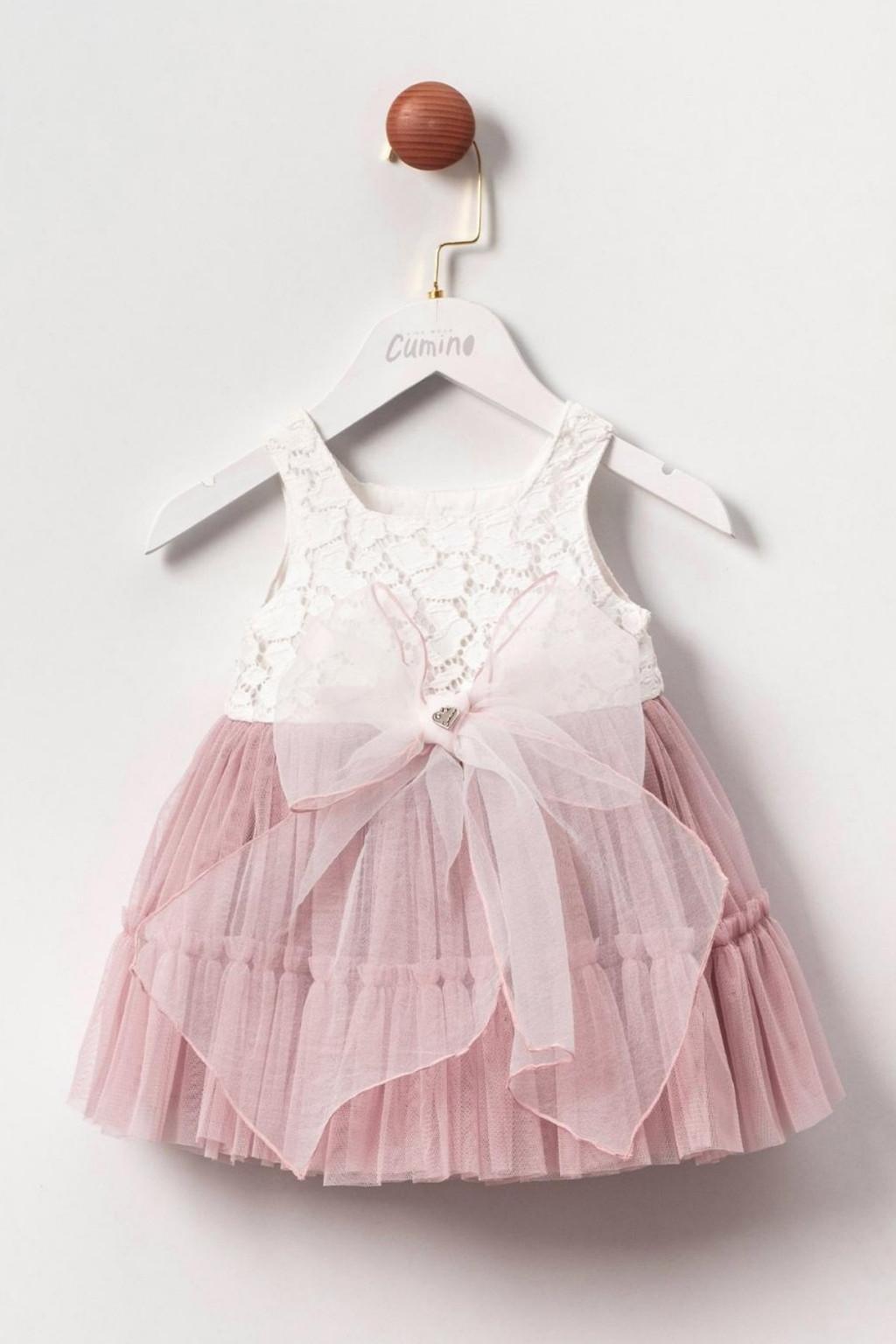 Kız Bebek Dantelli Tüllü Fiyonk Detaylı Elbise (6-24 Ay)