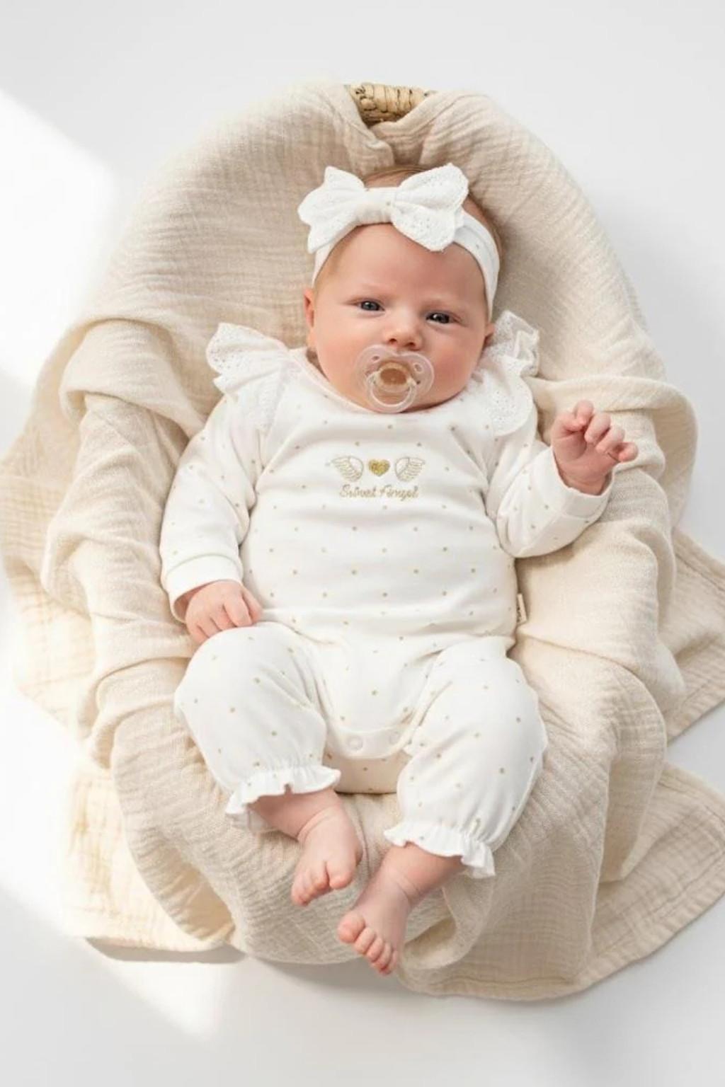 Kız Bebek Sweet Angel Kanatlı Tulum & Saç Bandı Set 0-9 Ay Ekru