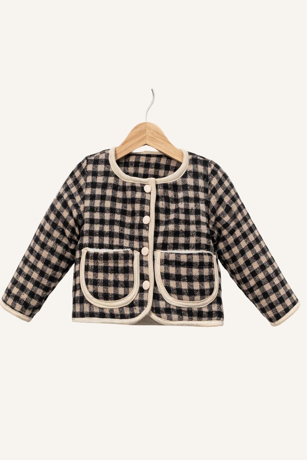 Kareli Düğmeli Çocuk Ceket/Hırka Çift Cepli 1-4 Yaş