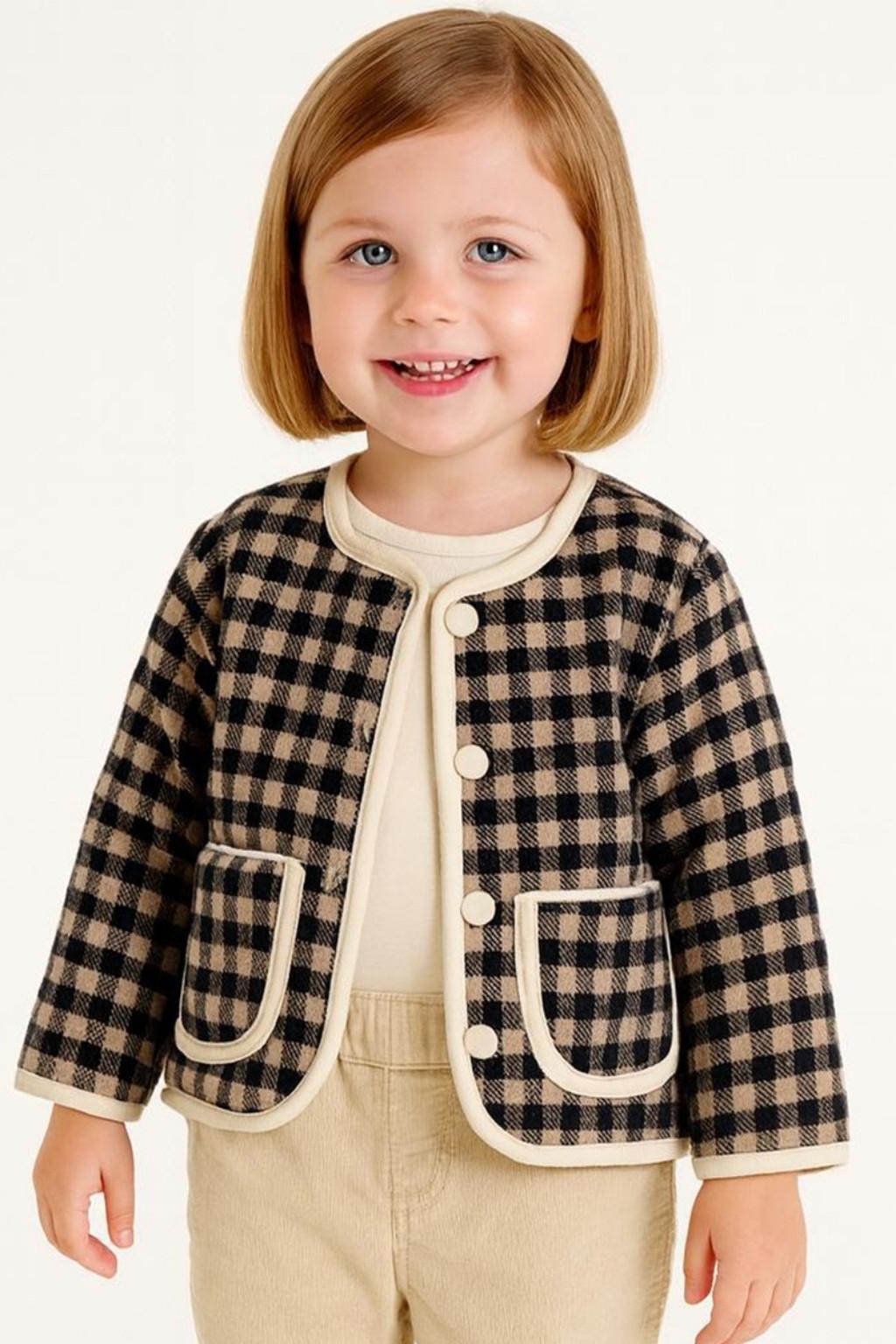 Kareli Düğmeli Çocuk Ceket/Hırka Çift Cepli 1-4 Yaş