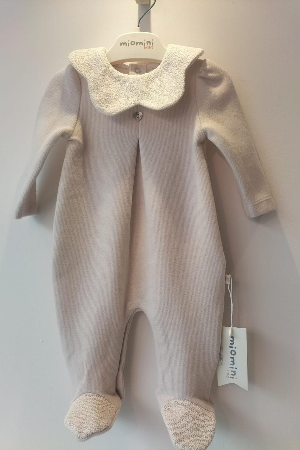 Büyük Yakalı Ayaklı Bebek Tulum 0-12 Ay Bej