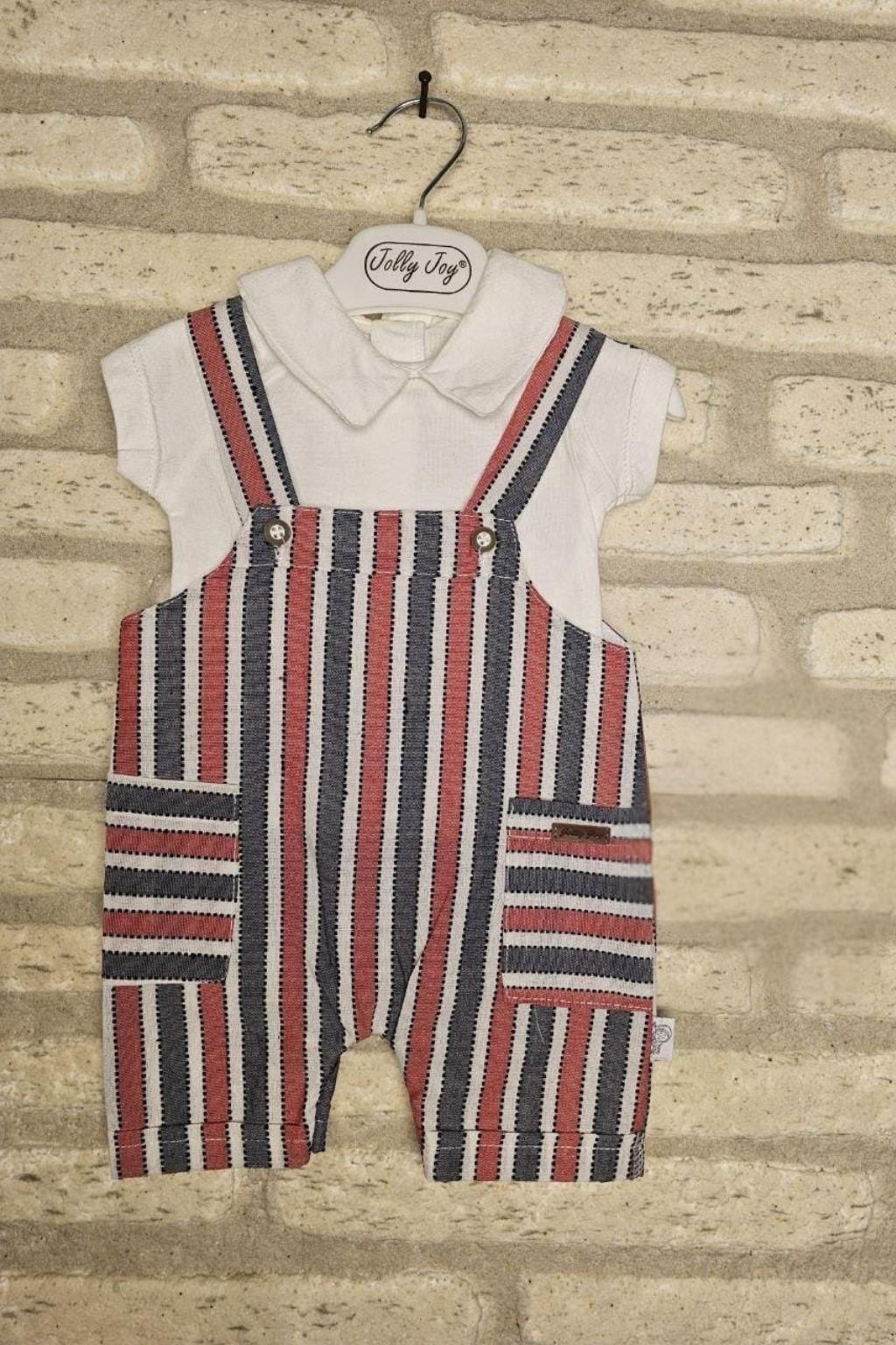 Erkek Bebek Çizgili Salopetli 2’li Takım 0-9 Ay