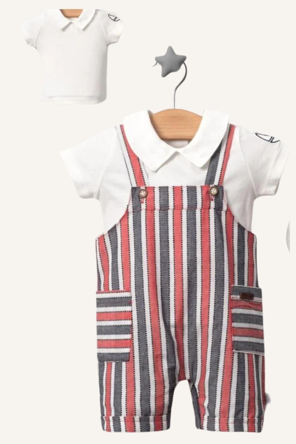 Erkek Bebek Çizgili Salopetli 2’li Takım 0-9 Ay