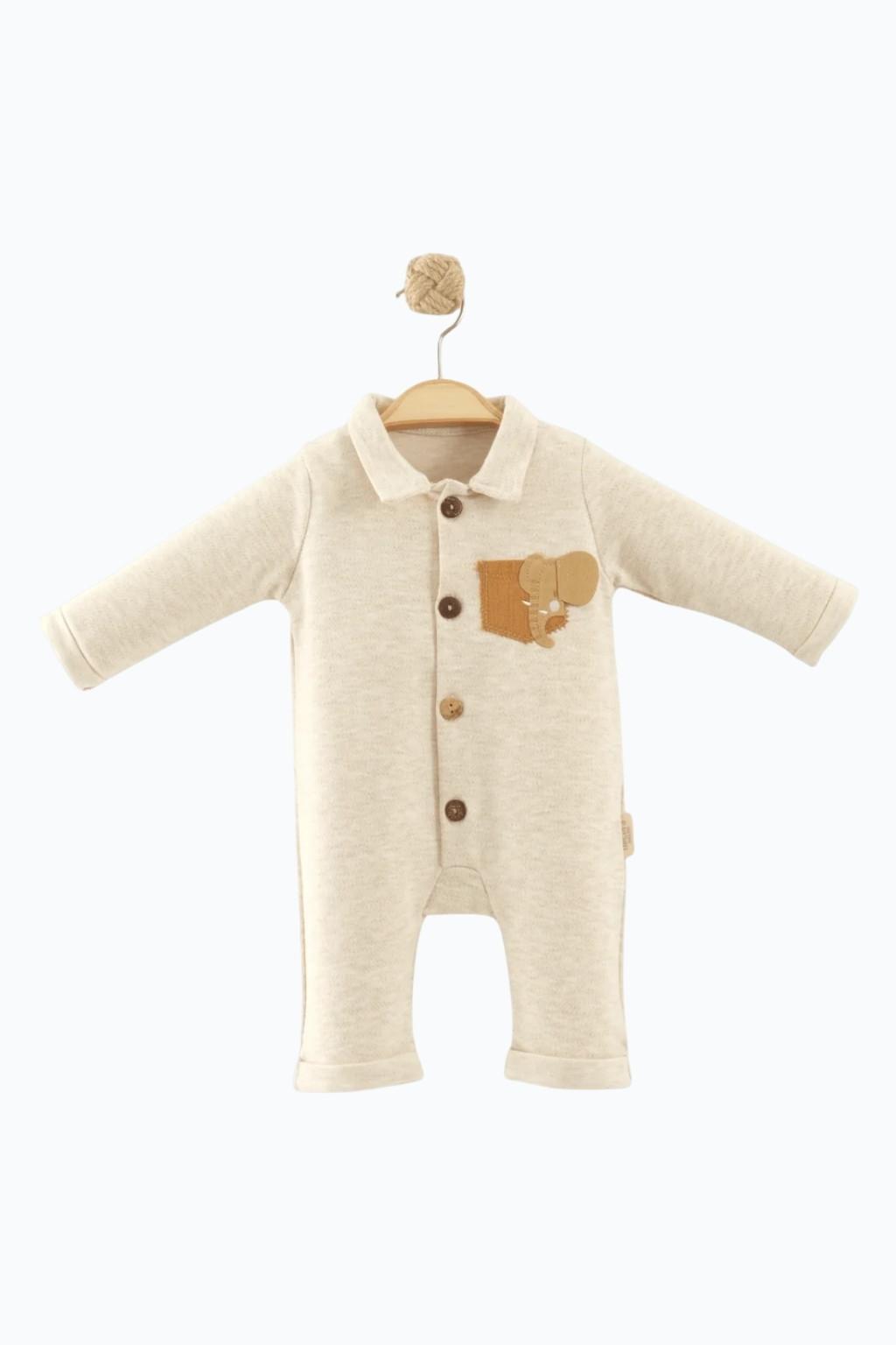 Erkek Bebek Polo Yaka Düğmeli Tulum 3-12 Ay