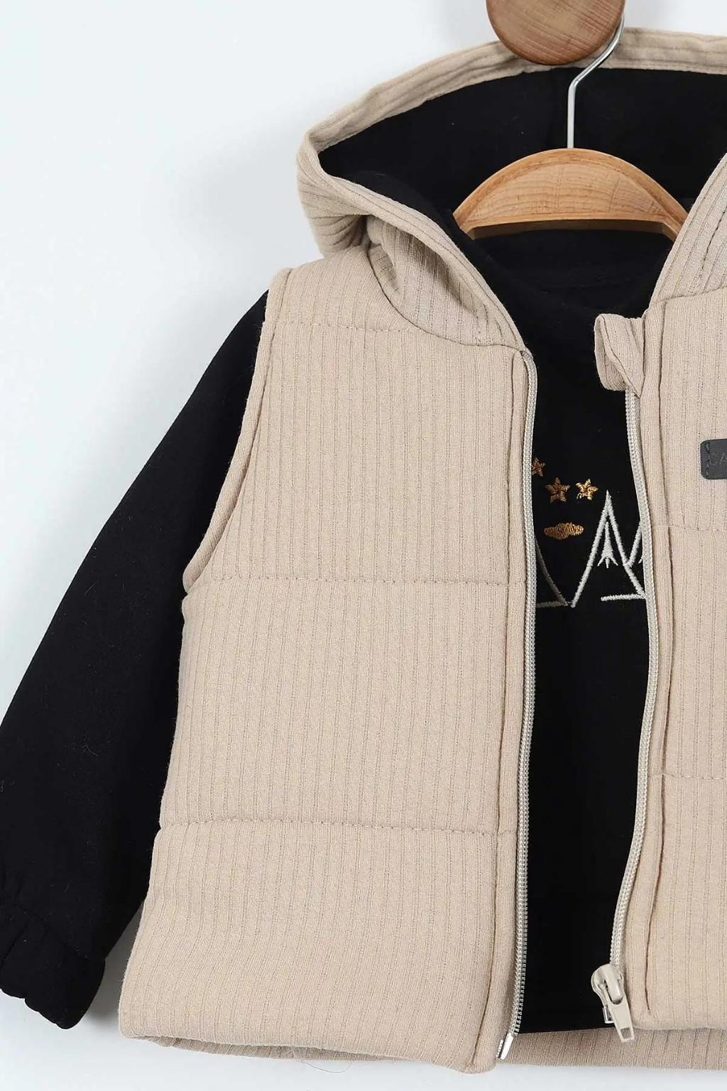 Erkek Bebek Kapüşonlu Yelekli 3’lü Kışlık Takım 6-18 Ay