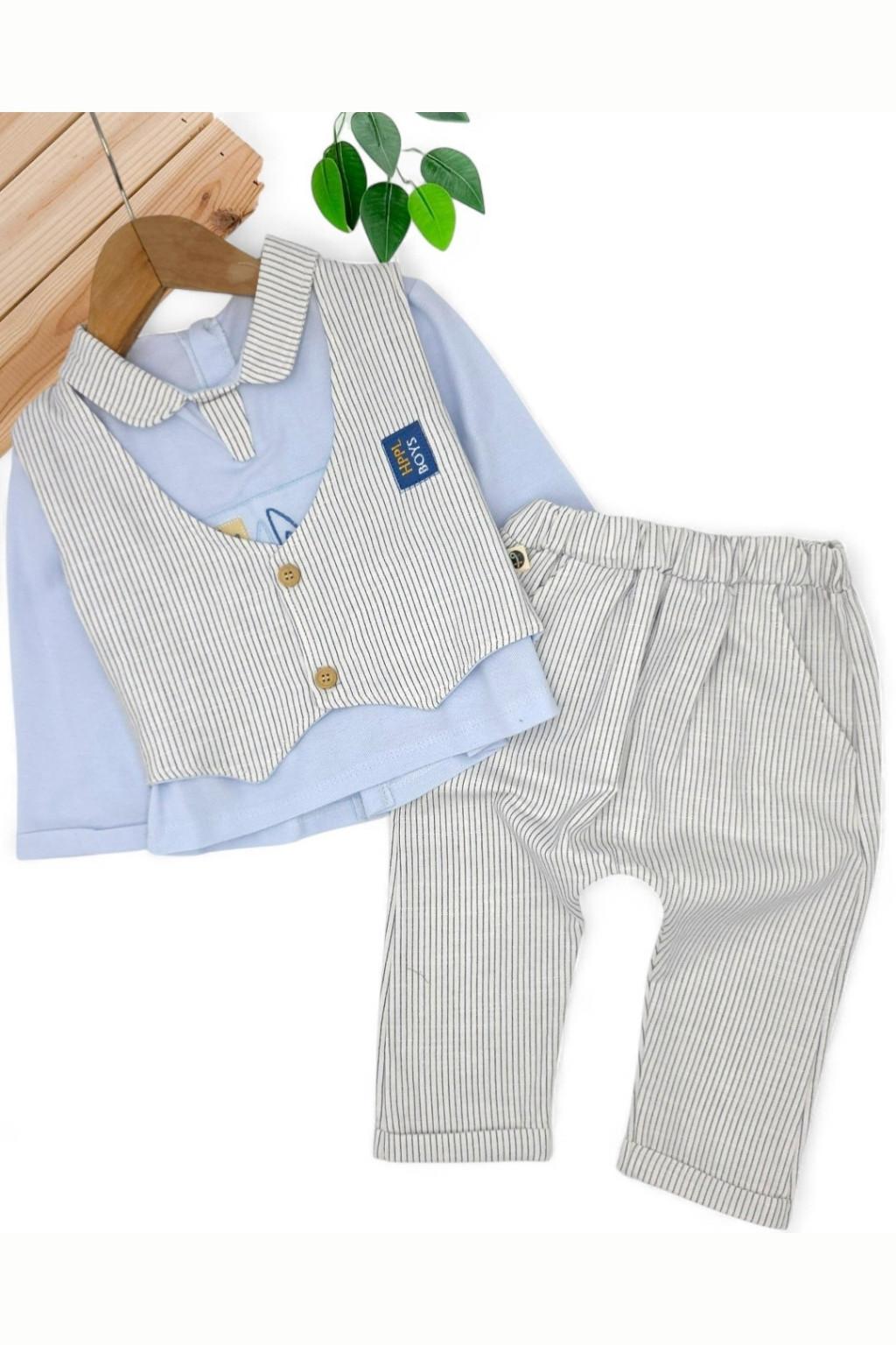 Erkek Bebek Çizgili Yelekli 3’lü Takım 6-18 Ay