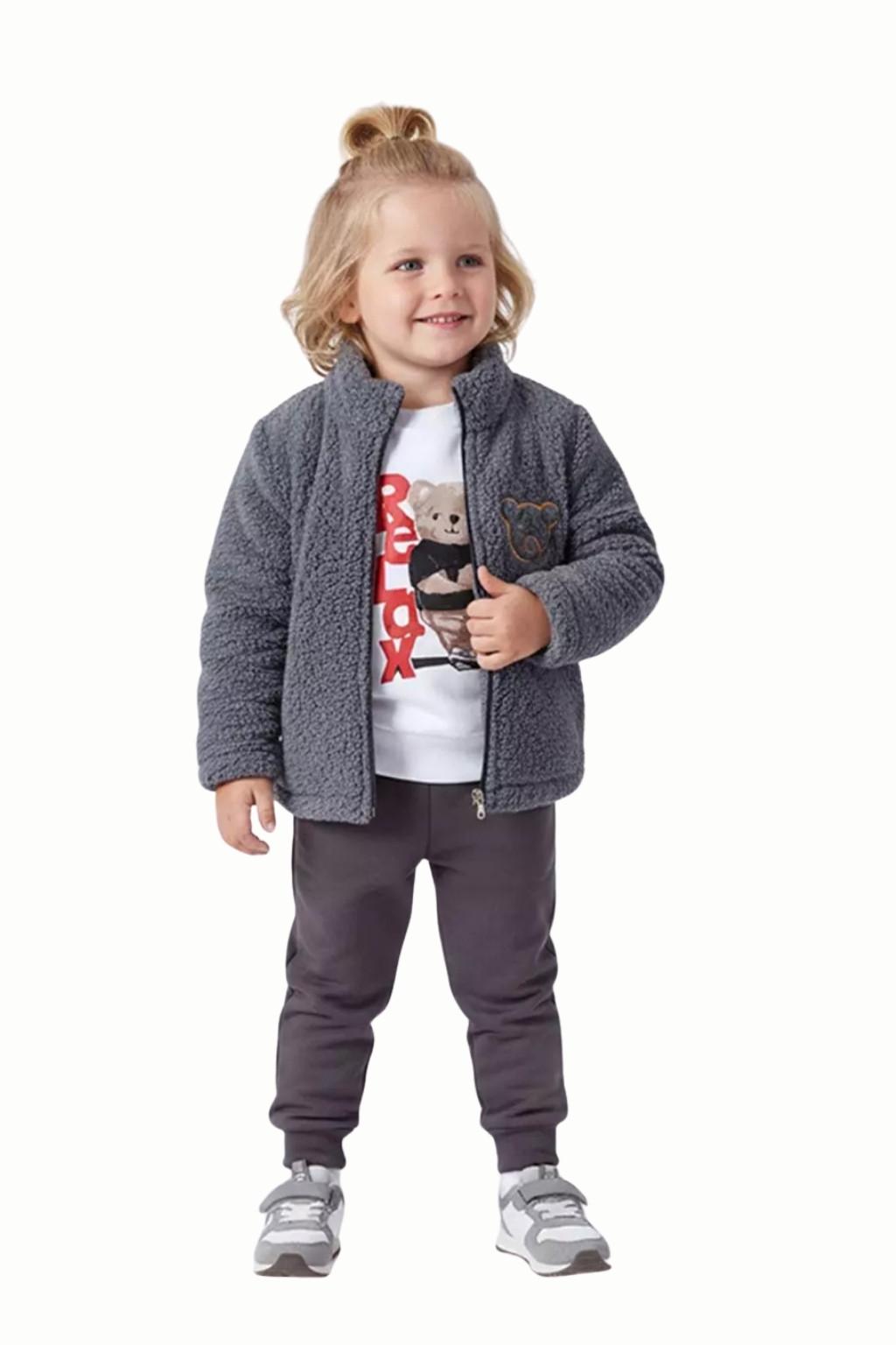 1-4 Yaş Erkek Çocuk Peluş Ceketli 3’lü Takım