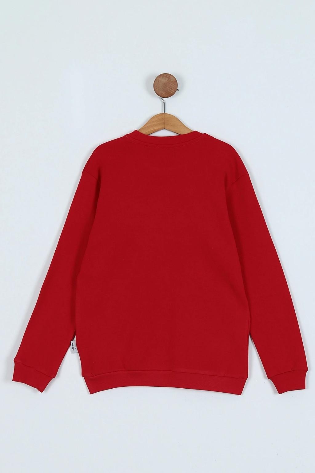 5-8 Yaş Erkek Çocuk Kırmızı Baskılı Sweatshirt