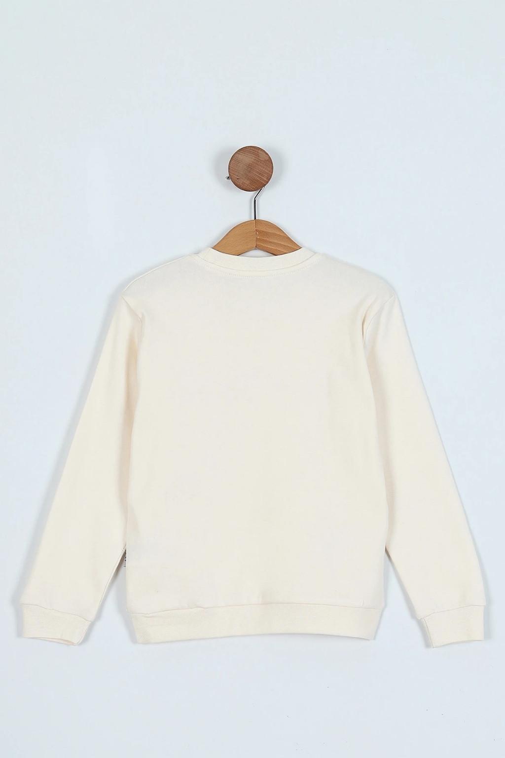 5-8 Yaş Erkek Çocuk Krem Baskılı Sweatshirt
