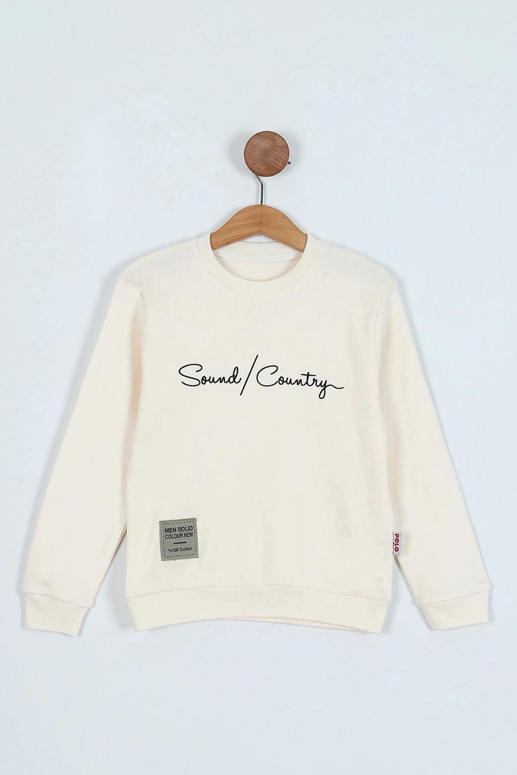 5-8 Yaş Erkek Çocuk Krem Baskılı Sweatshirt