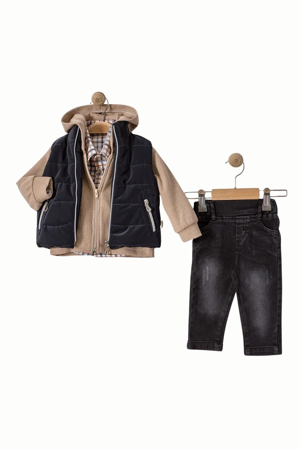 9-24 Ay Erkek Bebek 4’lü Takım (Yelek + Hırka + Gömlek + Pantolon)