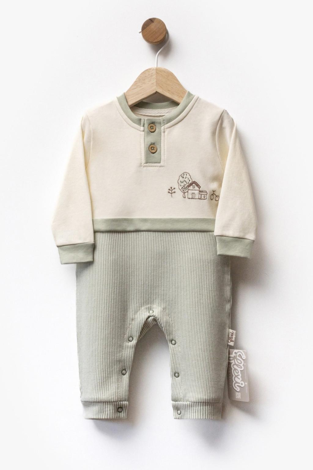 0-9 Ay Erkek Bebek Çıtçıtlı Tulum (Doğal Ton)