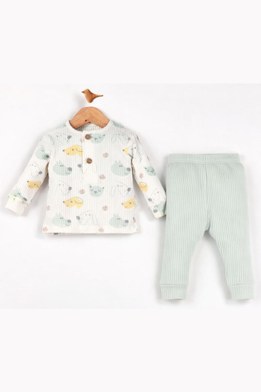 Mint Çizgili Desenli 2’li Erkek Bebek Takım (0-12 Ay)
