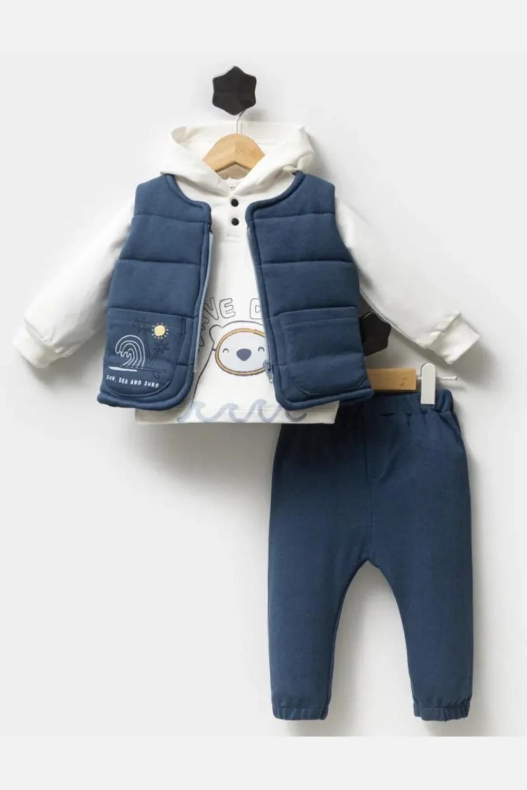 Kapüşonlu Yelekli 3’lü Erkek Bebek Takım (6-18 Ay)