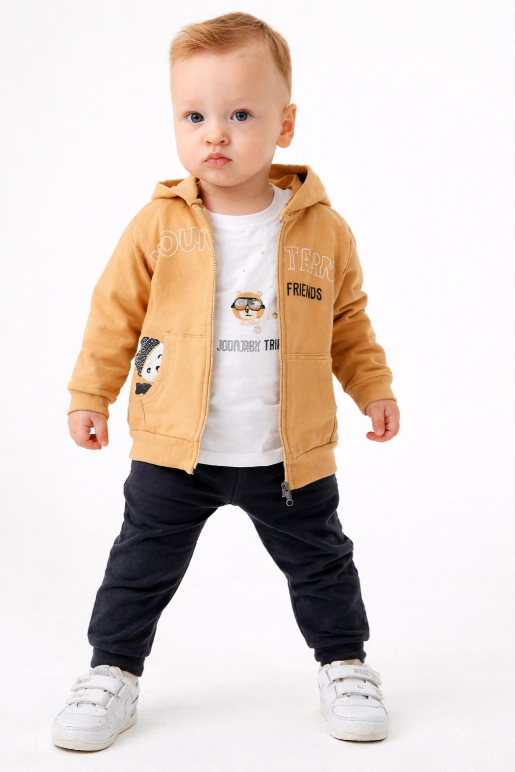 Kapüşonlu 3’lü Erkek Bebek Takım Hardal (9-24 Ay)