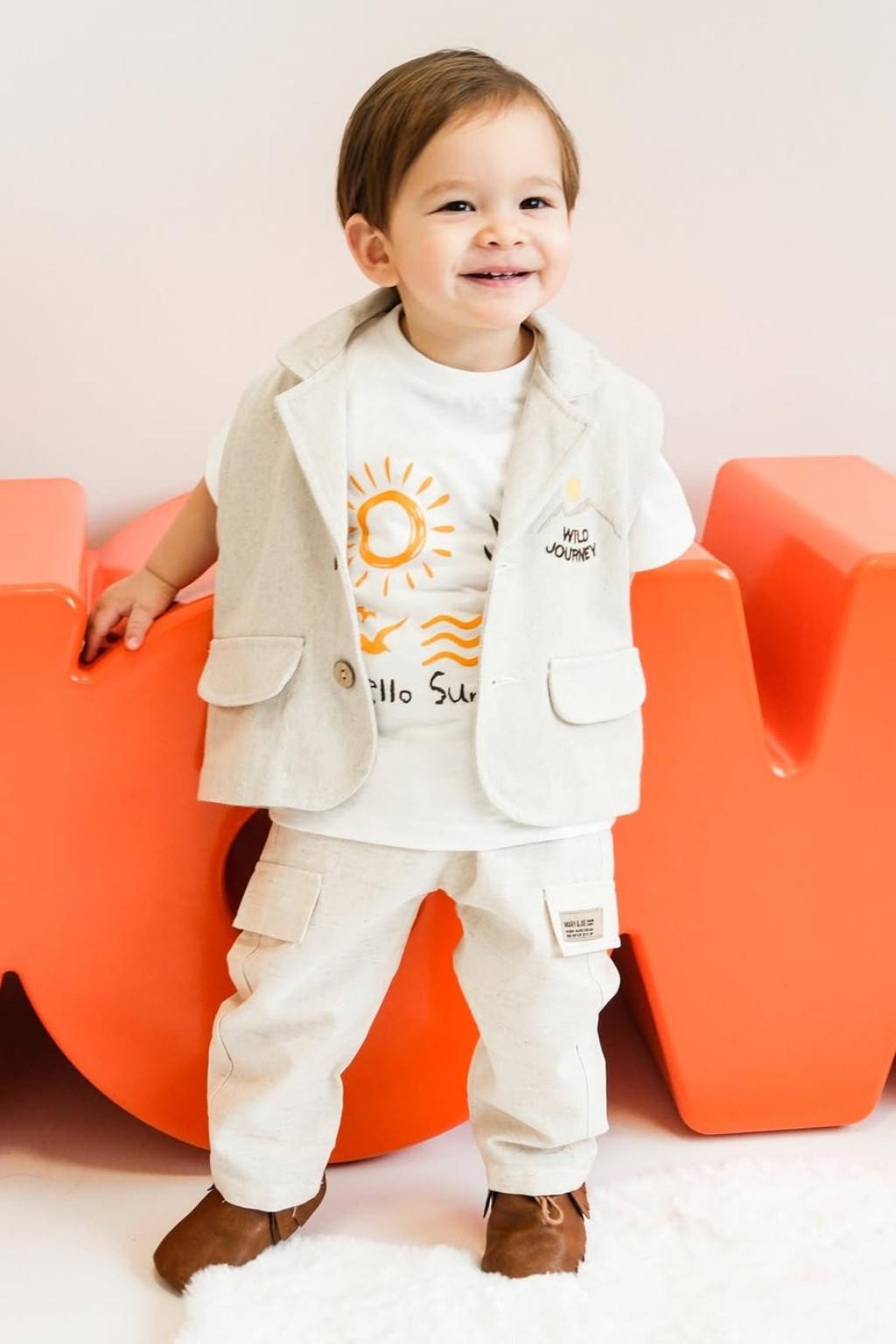 Yelekli 3’lü Erkek Bebek Takım Bej (6-24 Ay)