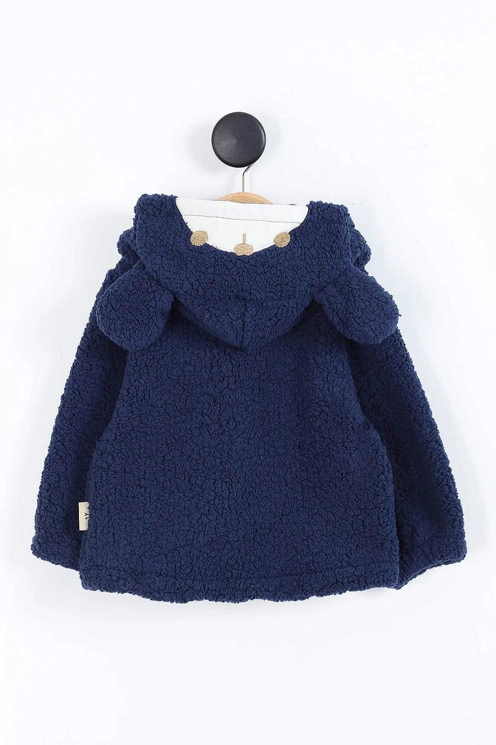 Ayıcık Cepli Kapüşonlu Bebek Peluş Mont Lacivert (1-3 Yaş)