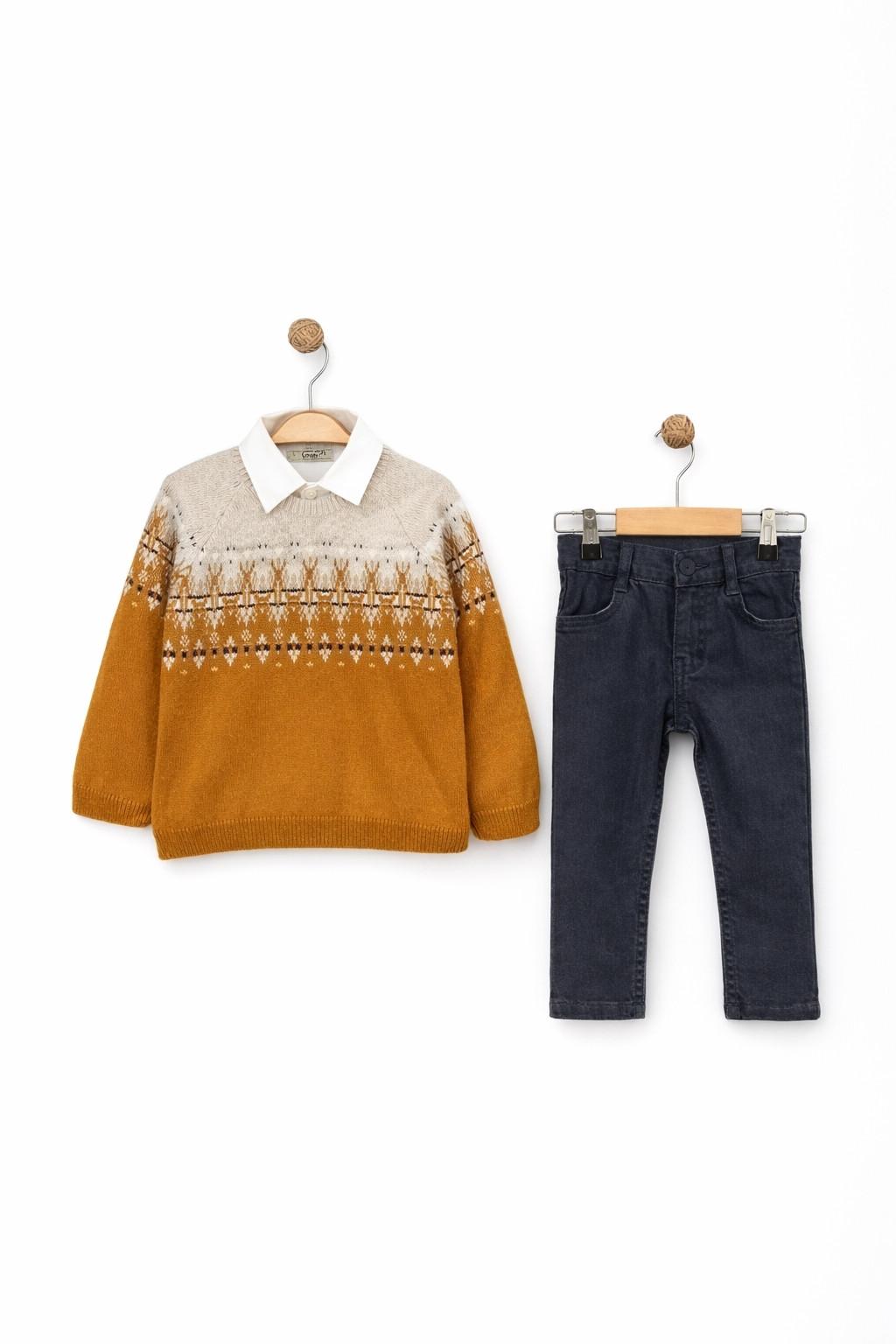 Erkek Çocuk Triko Kazaklı 2’li Takım Hardal (2-5 Yaş)