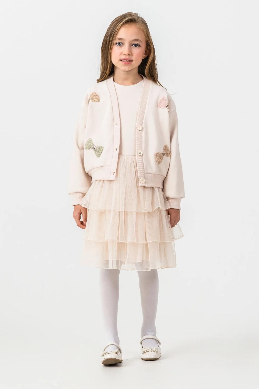 Kız Çocuk Hırkalı Tüllü Elbise Takım Ekru (3-6 Yaş)