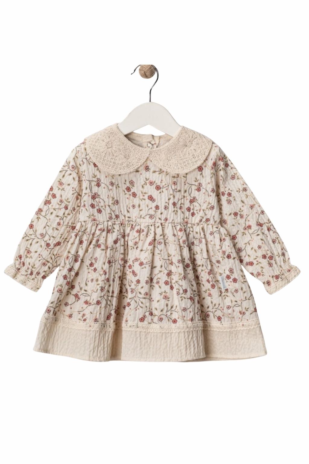 Kız Bebek Çiçek Desenli Dantel Yakalı Elbise (9-24 Ay)