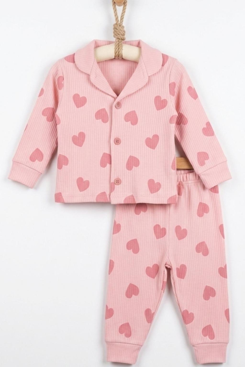 Bebek Kalp Desenli Düğmeli Pijama Takımı (6-24 Ay)
