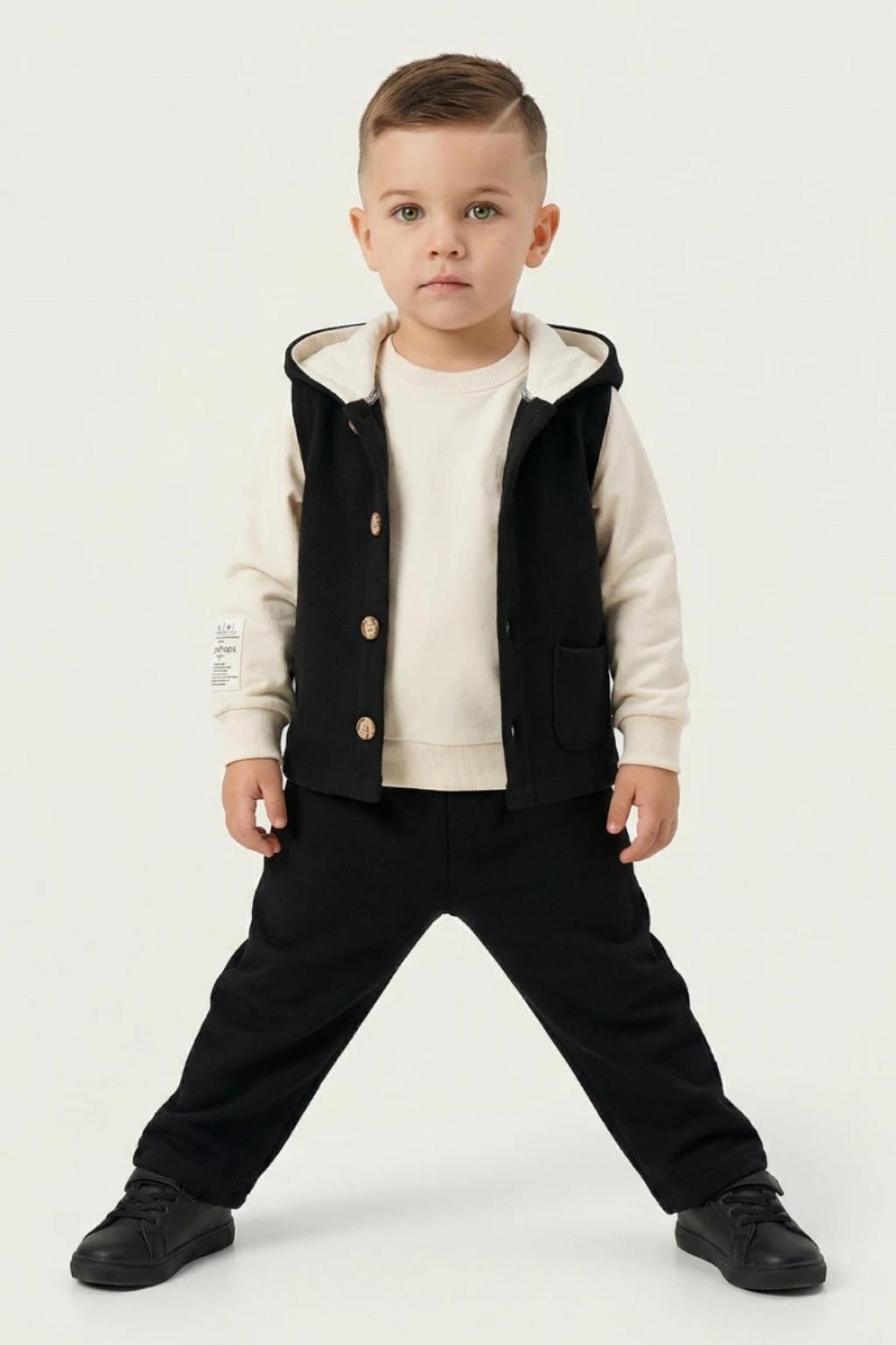 Erkek Bebek Kapüşonlu Yelekli 3'lü Takım (3-18 Ay)