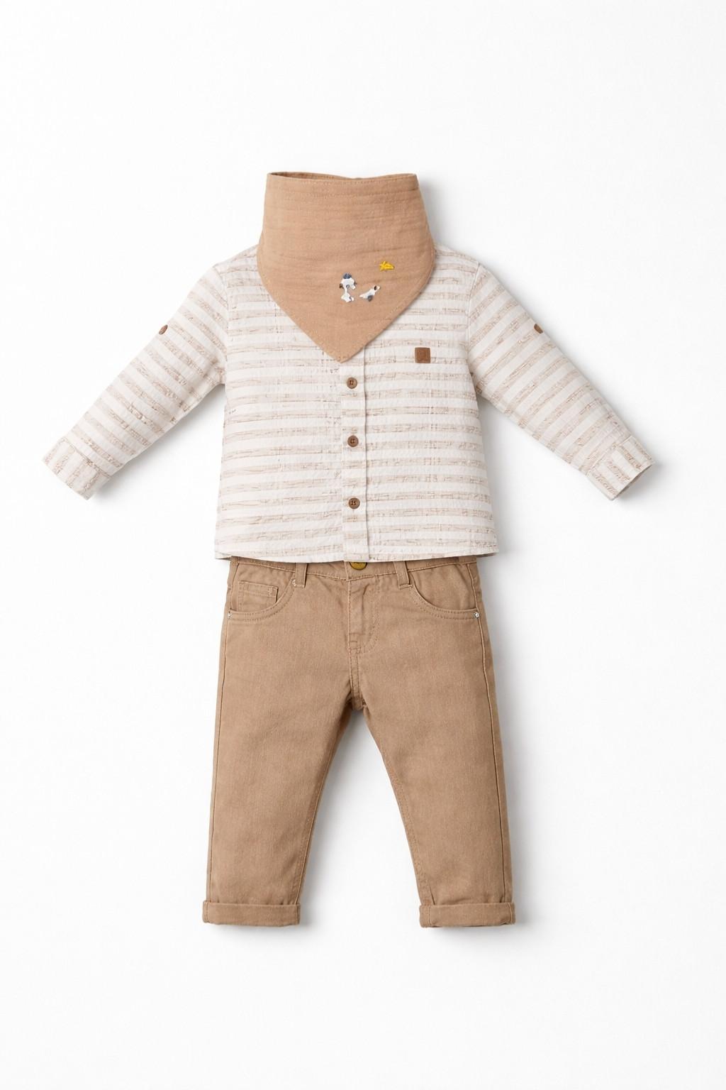 Erkek Bebek Fular Detaylı 3'lü Takım (9-24 Ay)