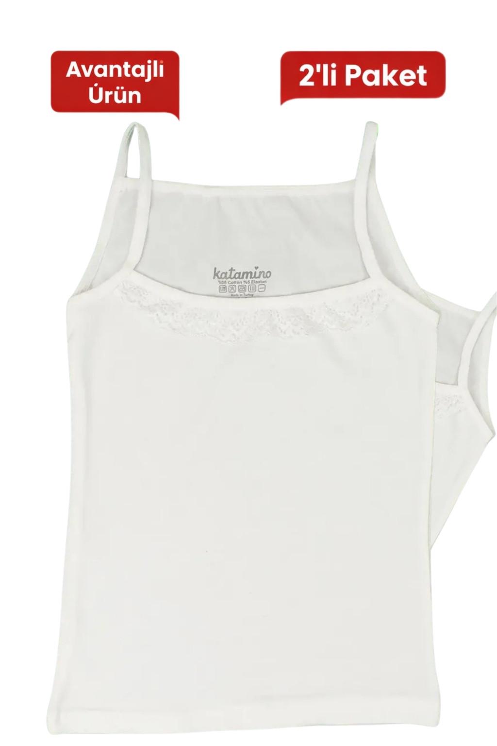 Kız Çocuk Dantelli İkili Atlet Set (1-12 Yaş) - Krem