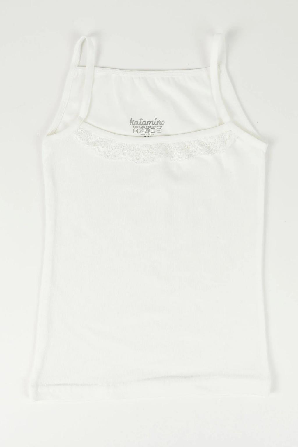 Kız Çocuk Dantelli İkili Atlet Set (1-12 Yaş) - Krem