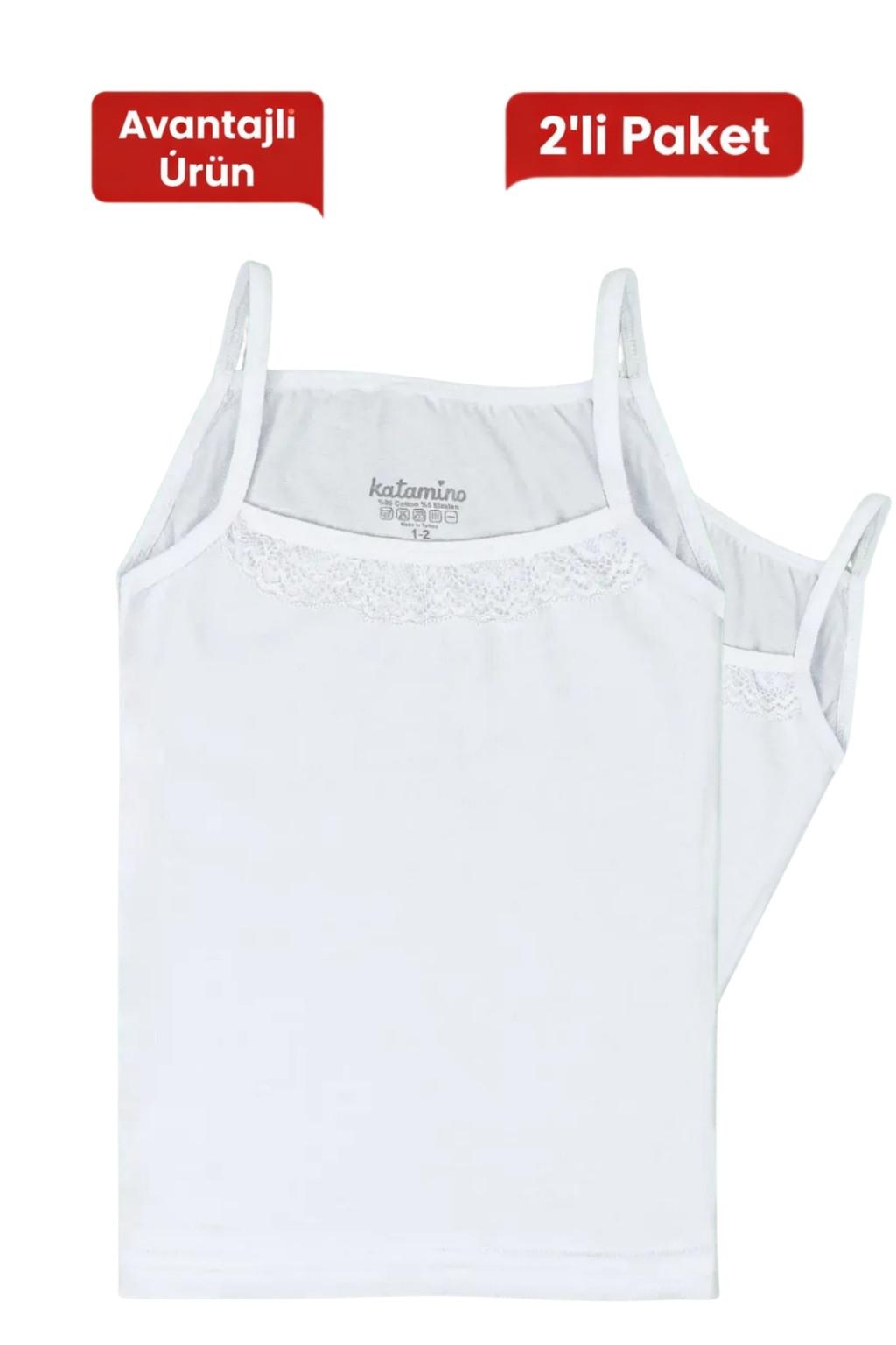 Kız Çocuk 2’li Beyaz Atlet Seti (1-12 Yaş) - Beyaz