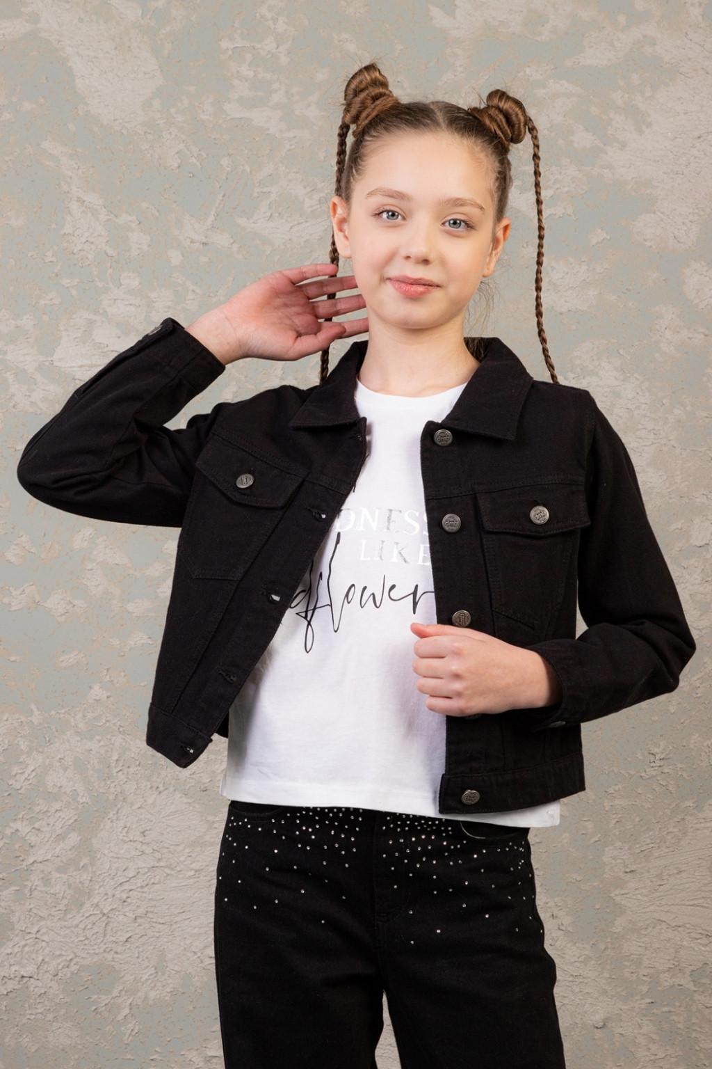 Kız Çocuk Siyah Kot Ceket (9-14 Yaş)