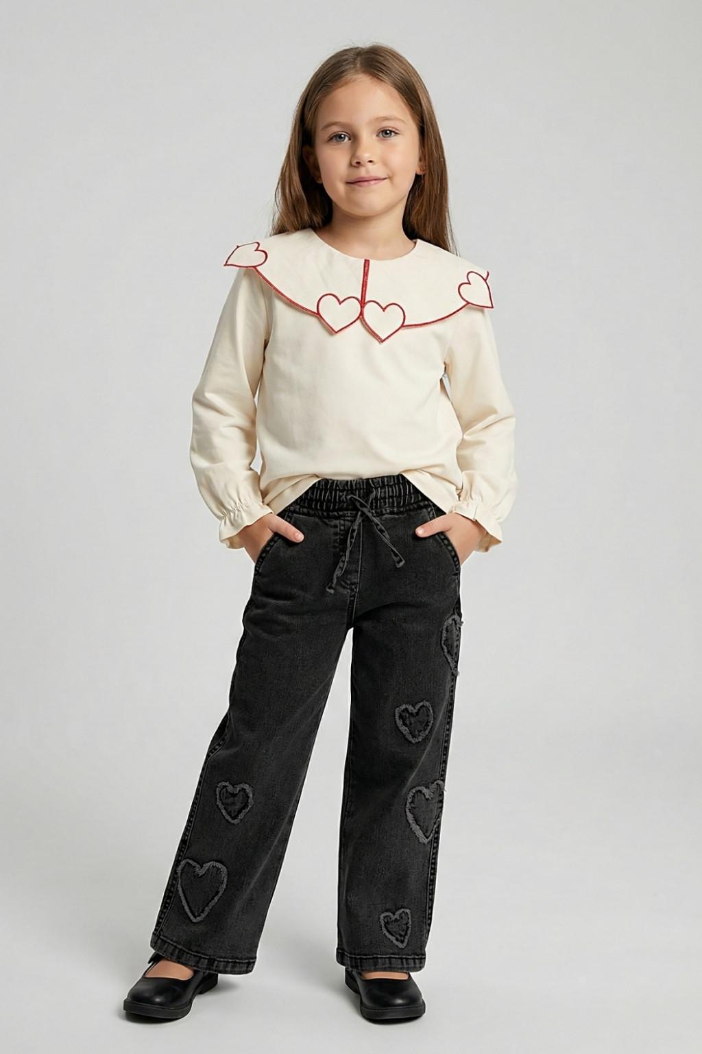 Kız Çocuk Nakış Yakalı Bluz (4-9 Yaş)