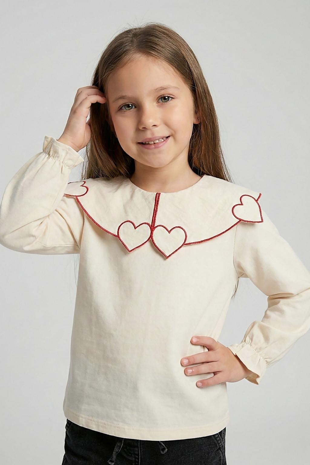 Kız Çocuk Nakış Yakalı Bluz (4-9 Yaş)