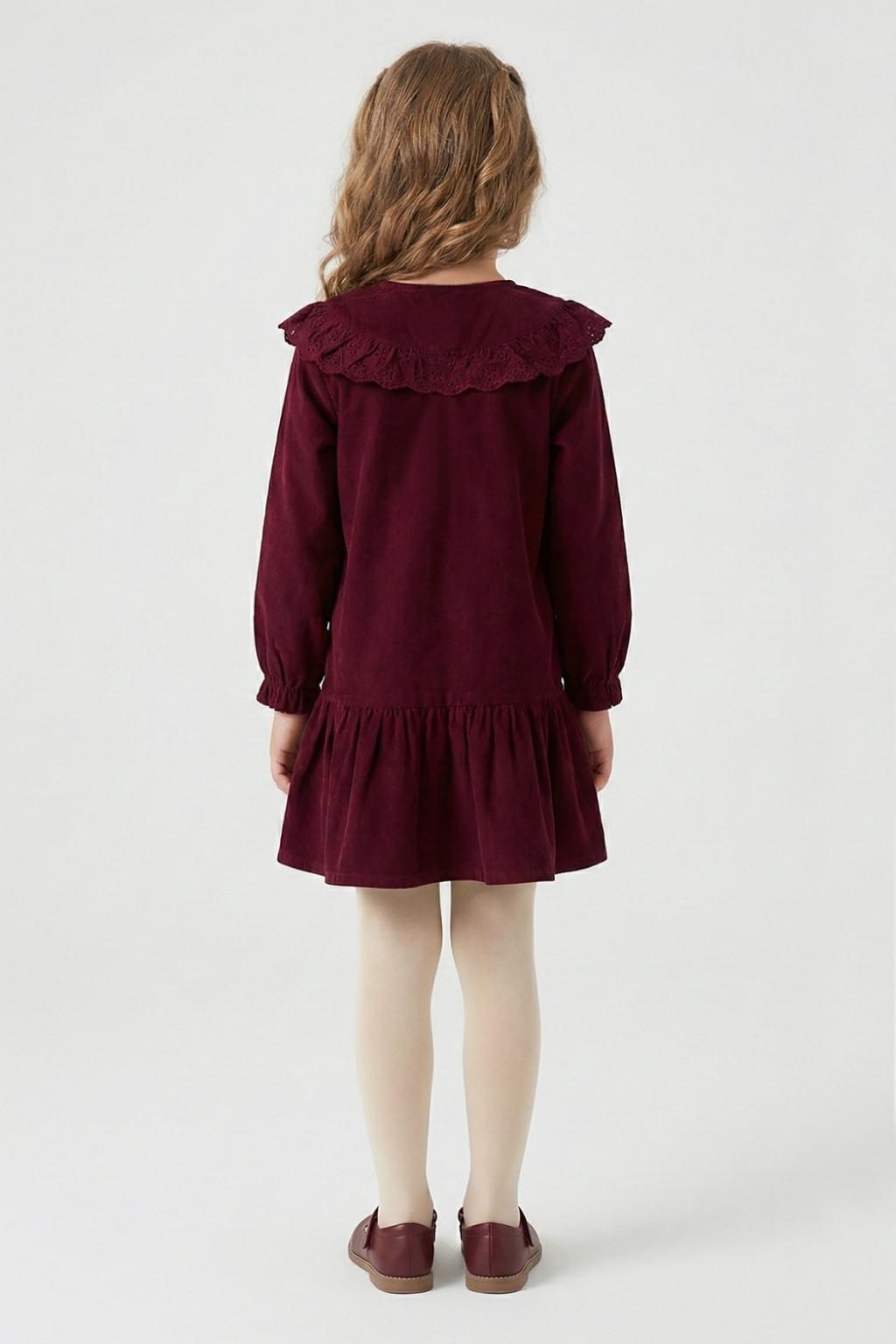Kız Çocuk Fistolu Elbise – Bordo (4-9 Yaş)