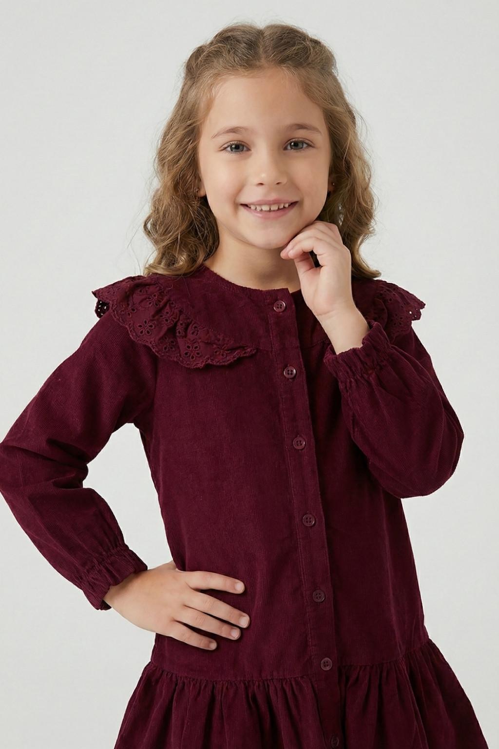 Kız Çocuk Fistolu Elbise – Bordo (4-9 Yaş)