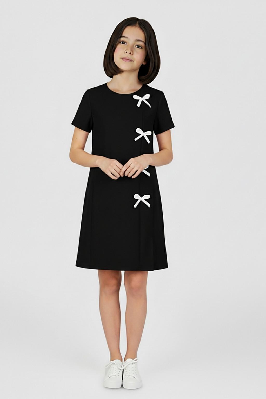 Kız Çocuk Fiyonklu Elbise – Siyah (9-14 Yaş)