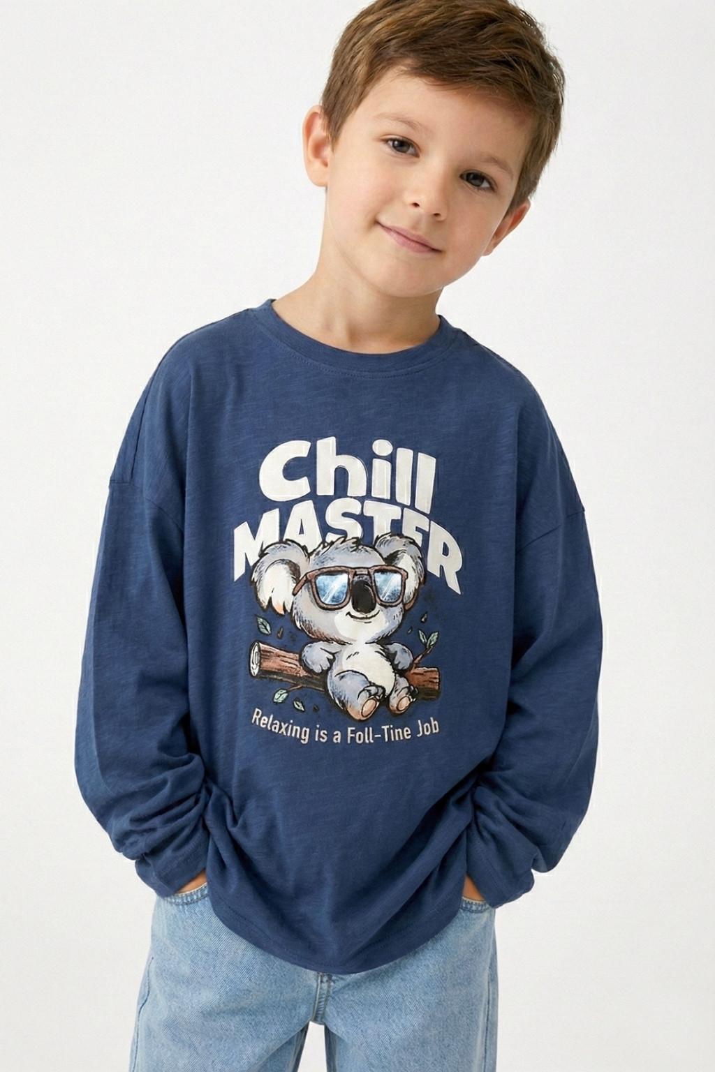 Erkek Çocuk İnce Sweatshirt – Chill Master Baskılı (4-9 Yaş)