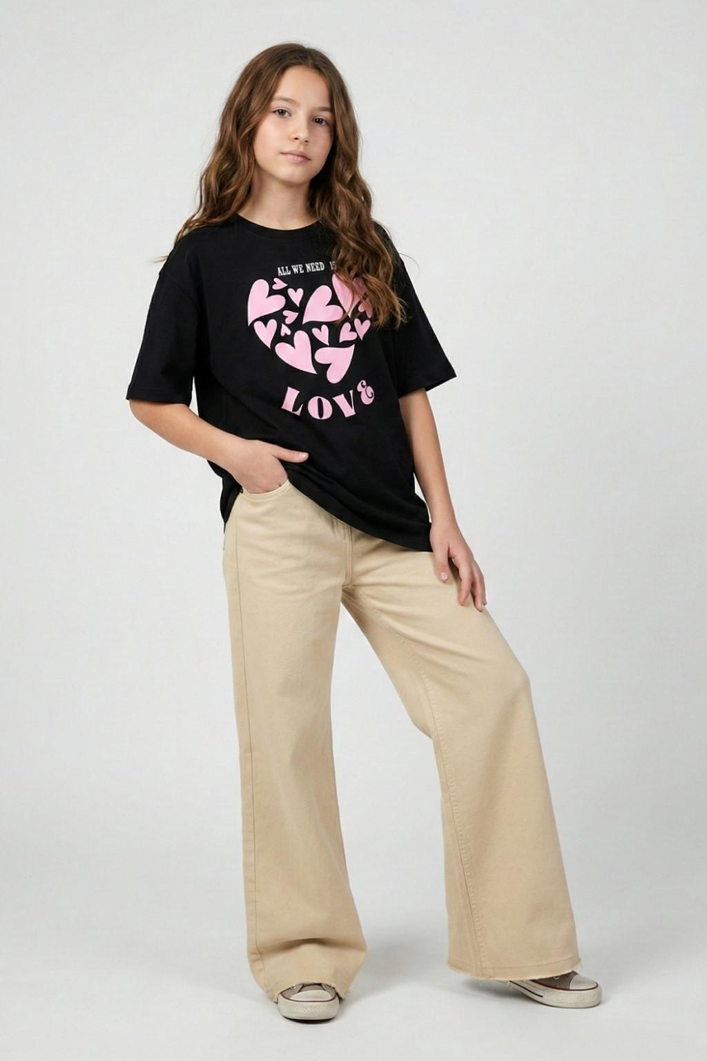 Kız Çocuk Basic Tişört – Love Baskılı Siyah (9-14 Yaş)