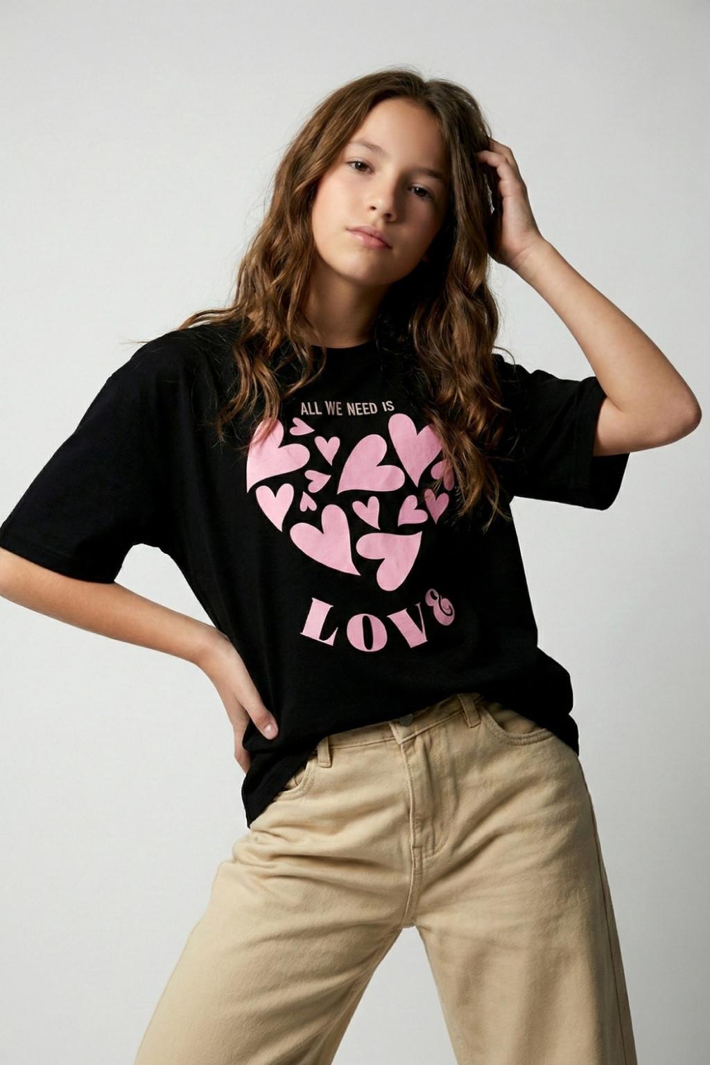 Kız Çocuk Basic Tişört – Love Baskılı Siyah (9-14 Yaş)