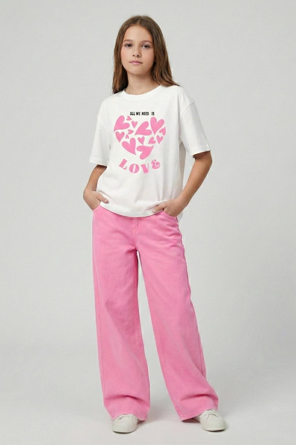 Kız Çocuk Basic Tişört – Love Baskılı Beyaz (9-14 Yaş)