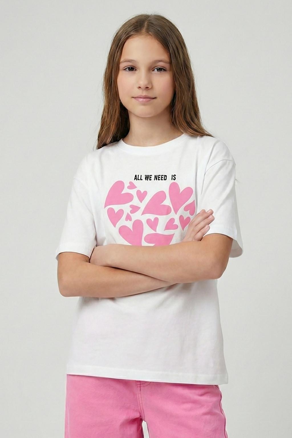 Kız Çocuk Basic Tişört – Love Baskılı Beyaz (9-14 Yaş)
