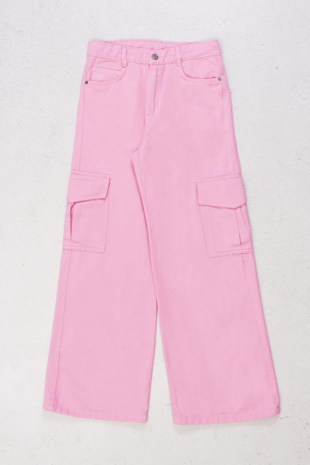 Kız Çocuk Gabardin Kargo Pantolon – Pembe (9-14 Yaş)