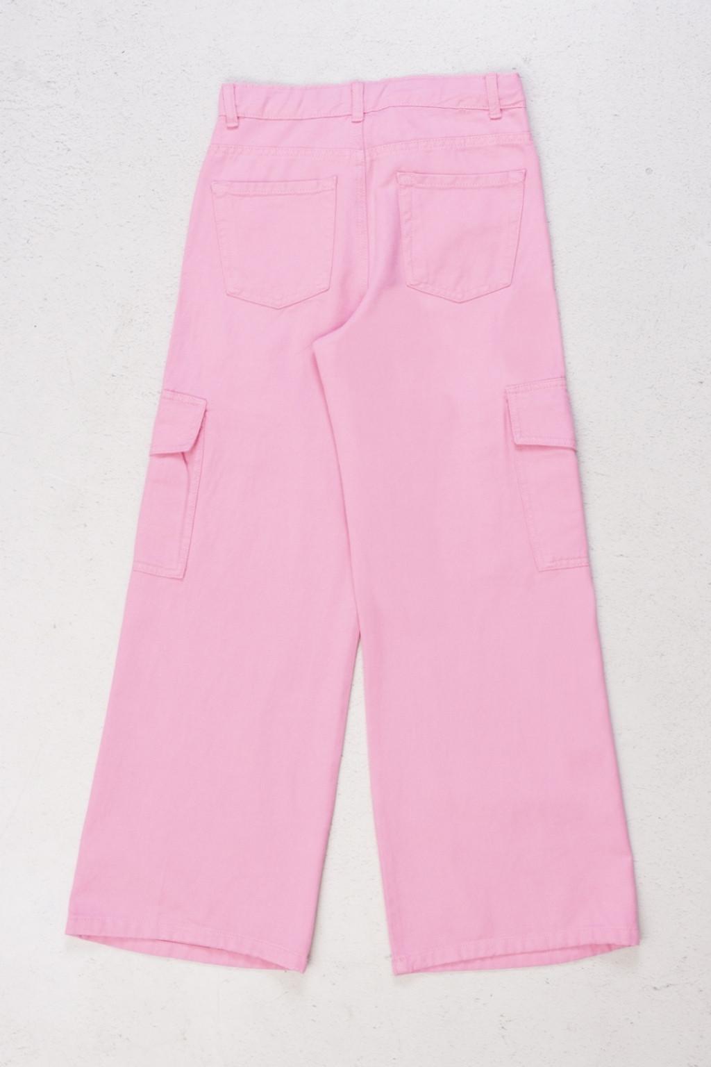 Kız Çocuk Gabardin Kargo Pantolon – Pembe (9-14 Yaş)