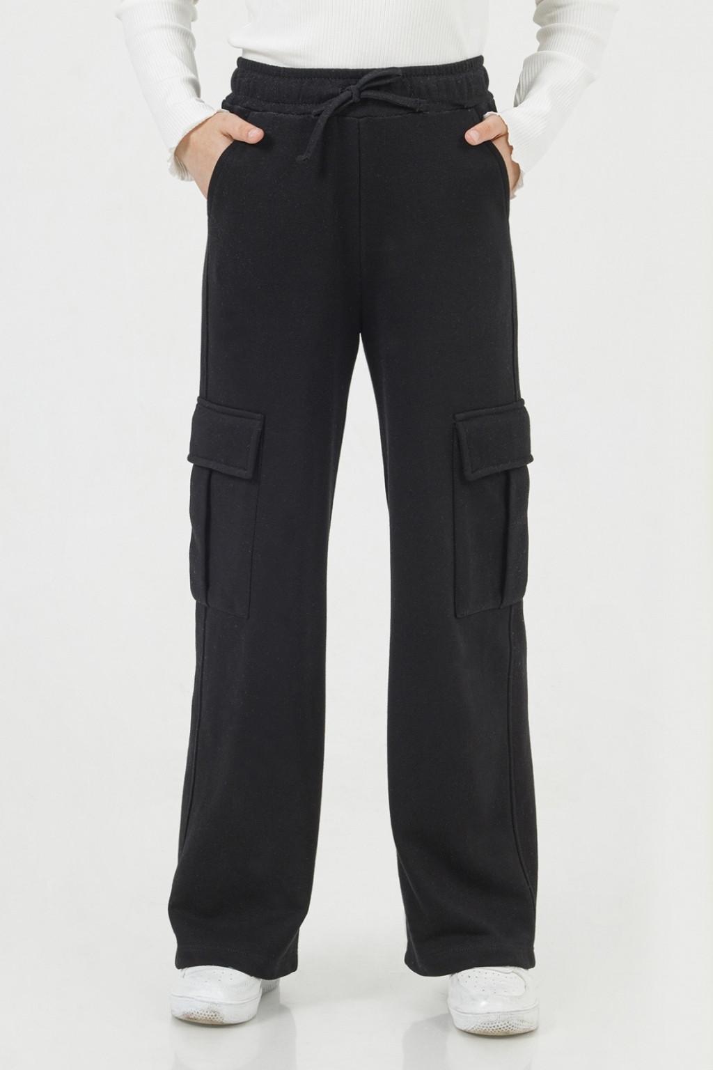 Kız Çocuk Gabardin Kargo Pantolon – Siyah (9-14 Yaş)