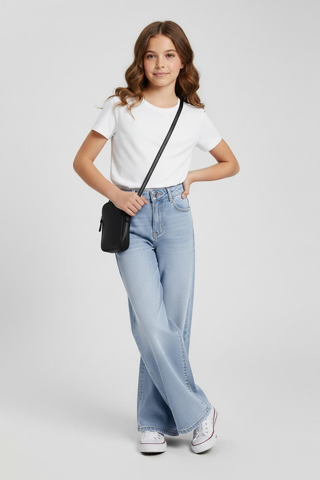 Kız Çocuk Geniş Paça Kot Pantolon – Açık Mavi (9-14 Yaş)