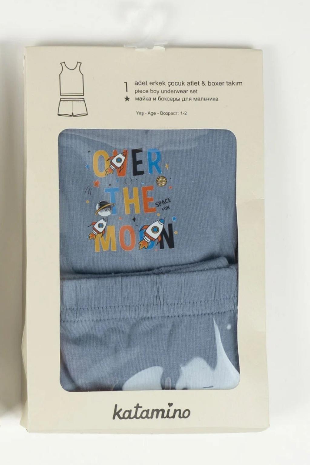 Açık Mavi Erkek Çocuk Atlet Boxer Takım 1-4 Yaş